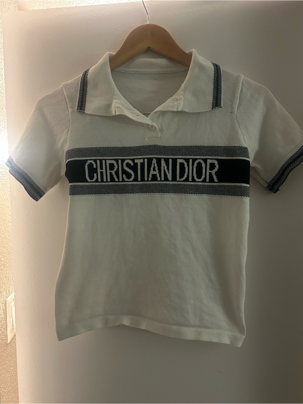 Christian Dior Men’s White Polo Shirt with Black Logo Band
